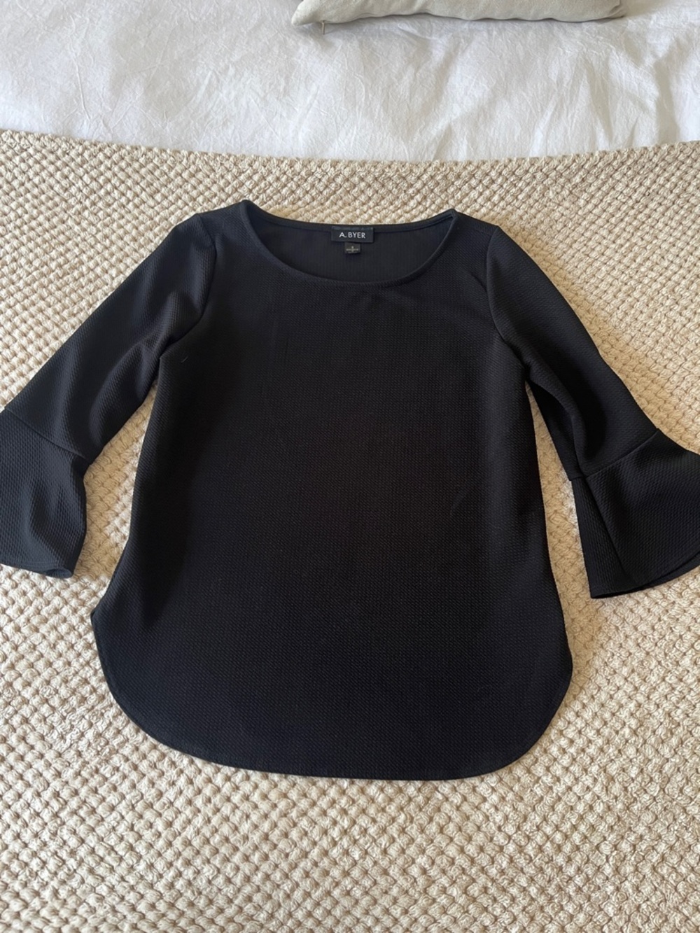 A. Byer Black Scoop Neck Bell Sleeve Blouse